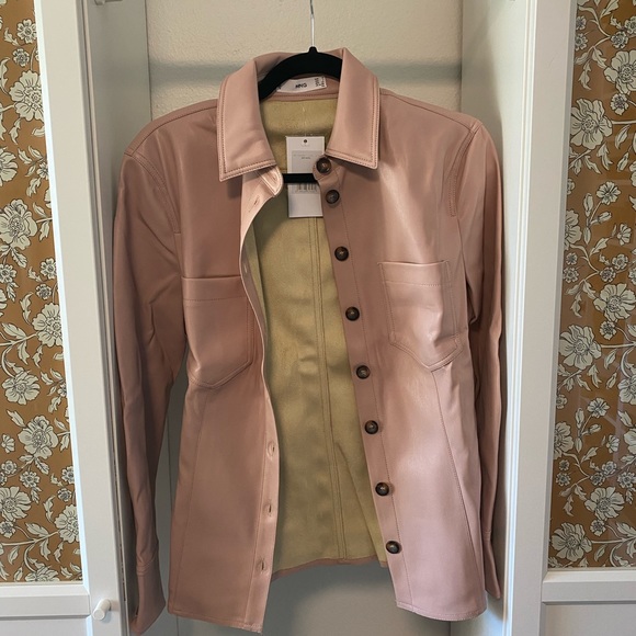 MANGO Blush Faux Leather Button Down Shirt. SZ SMALL. Pristine, With Tags. - Picture 2 of 9